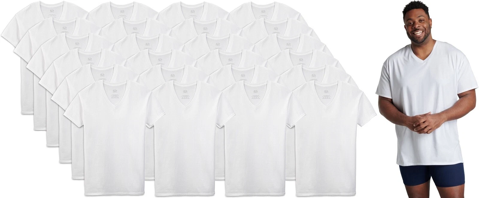 24 White Tall Man XLT 46-48 Inch V-Neck T-Shirts Fruit Of The Loom EGA 117-122CM