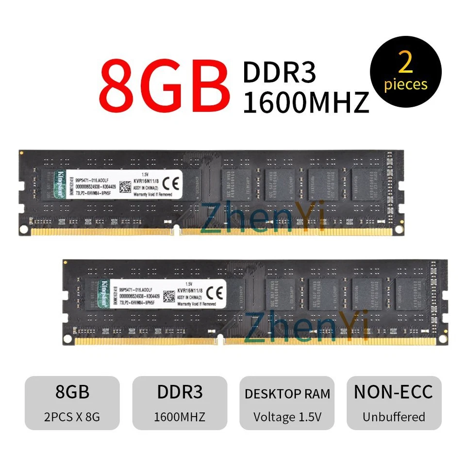 32GB 16GB 8GB 1600MHz DDR3 PC3-12800 KVR16N11/8 DIMM Desktop Memory RAM Kingston - Image 3 of 4