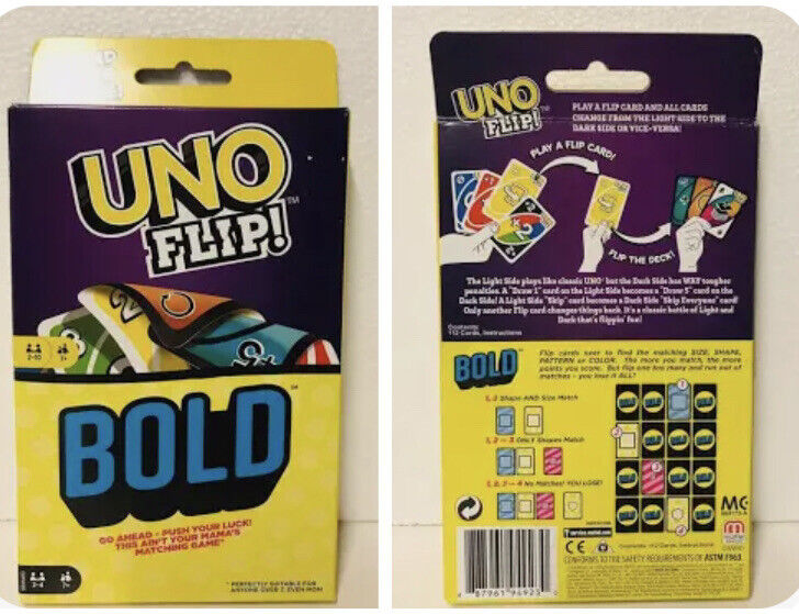 Mattel Uno Flip Bold Double Sided Card 2 Games in One for 2-10 Players Ages  7+