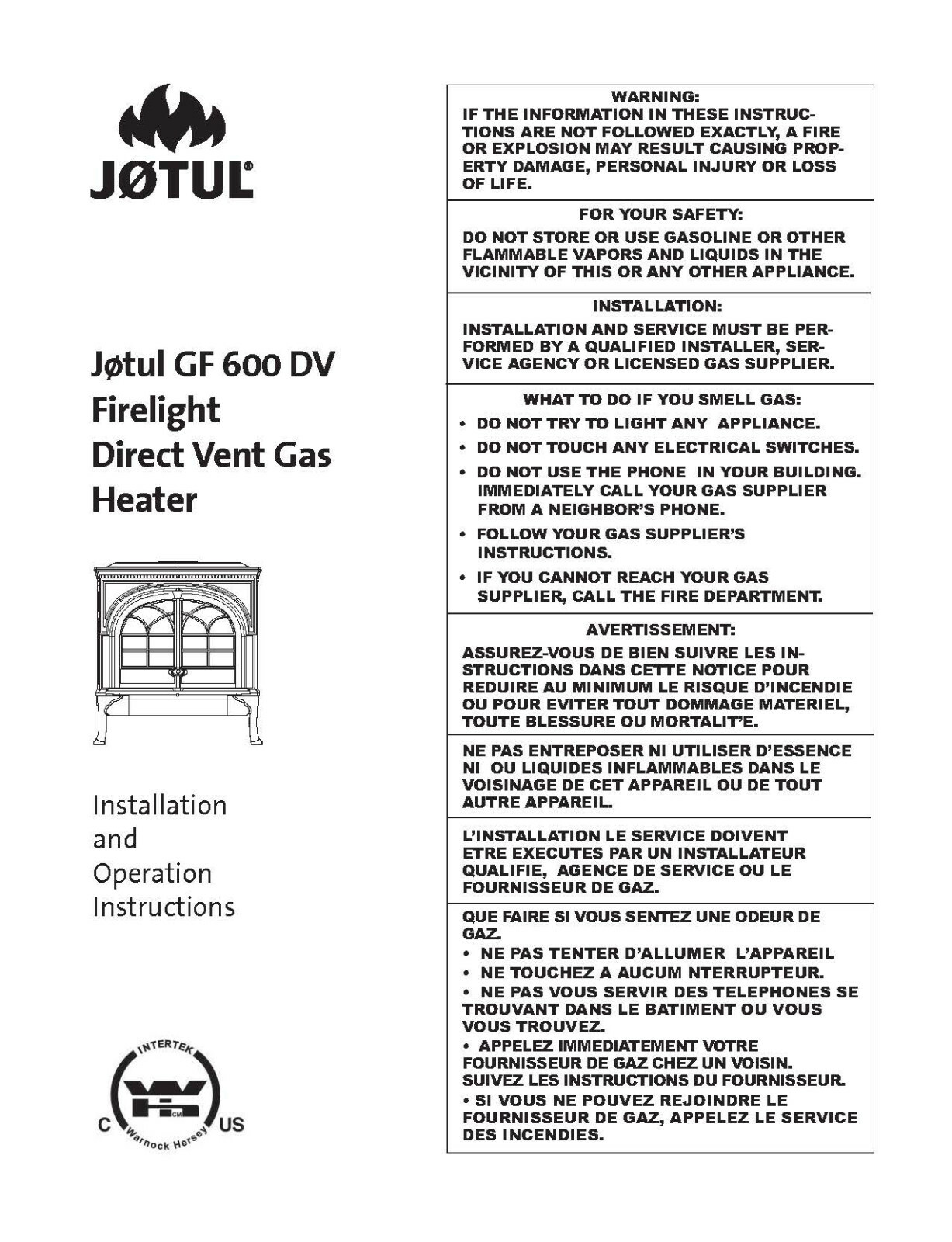 Jotul GF 600 DV Firelight Direct V Gas Heater Installation Operation  Instruction | eBay