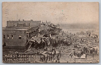 Postcard 1911 Tornado Disaster Scene Main St. Austin Pennsylvania A50