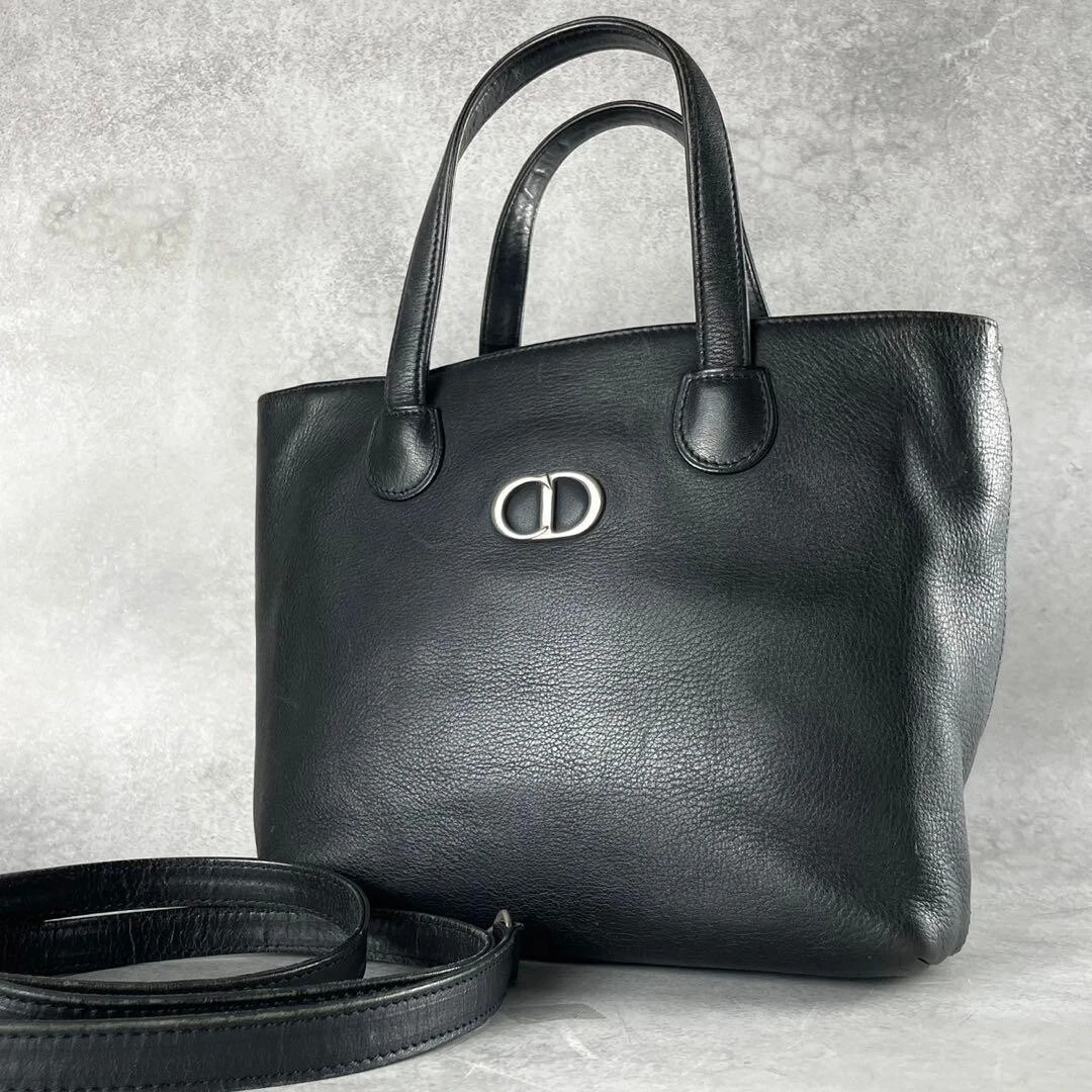 Sac bandoulière fourre tout femme Christian Dior 2 voies cuir noir occasion authentique F/S