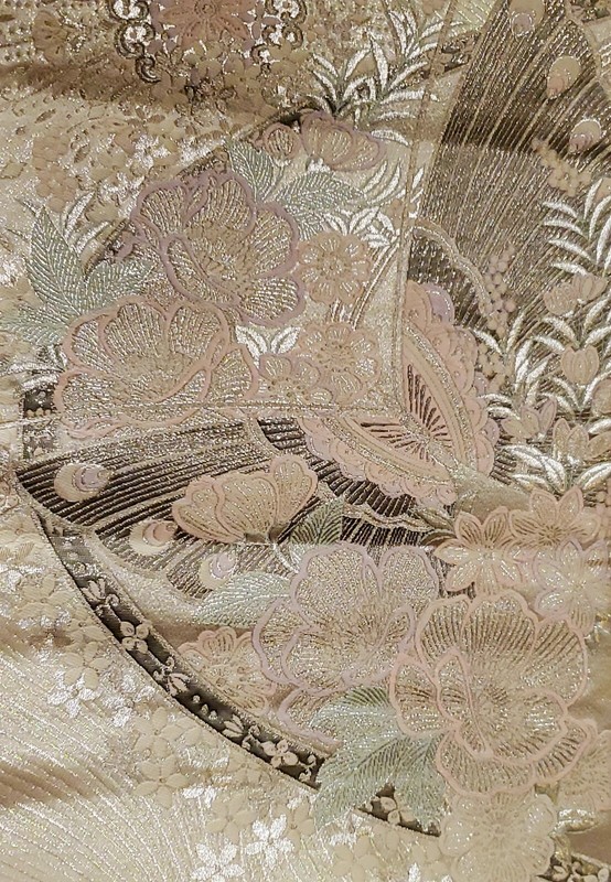 Japanese Silk Fukuro Obi Butterfly Floral Bridal Silver Pastels Table Runner Bag