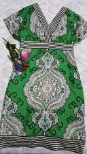 Phoebe Couture Women's100% Silk V-neck Print Empire Waist Dress Sz 4