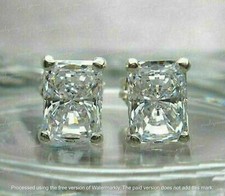 3Ct Radiant Lab-Created Diamond Solitaire Stud Earrings 14K White Gold Plated