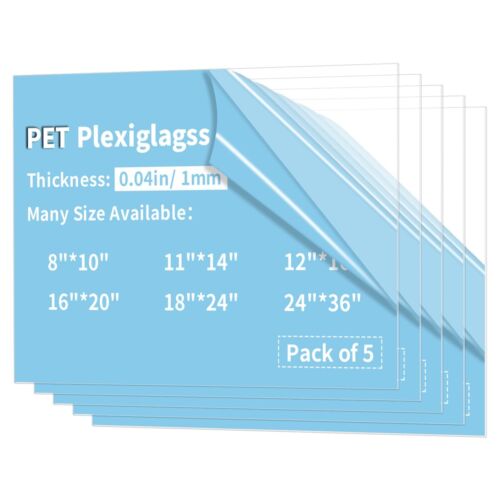 5 Pack 8x10"" PET Sheets 0.04"" Thick PET Plexiglass Sheets Panels for Photo ...