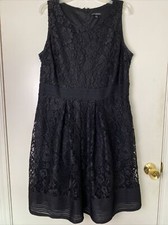 LANE BRYANT Black Lace Sleeveless Fit Flare Knee Length Zip Up Dress Sz 18 LBD