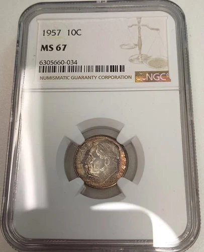 Beautifully Toned 1957 Roosevelt Dime 10C NGC MS67 #6305660-034
