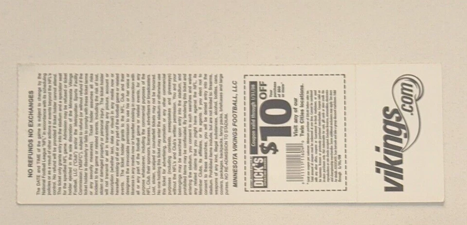 Boleto completo de los Washington Redskins Minnesota Vikings Portis Moss TD 23/12/2007 Foto 2 de 2