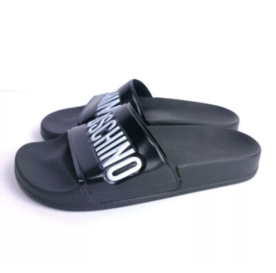 NEW Moschino Logo Black Slides Size 8 (38) | eBay