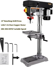 13" Benchtop Drill Press with 7.5A Pure Copper Motor 288-3084 RPM Variable Speed