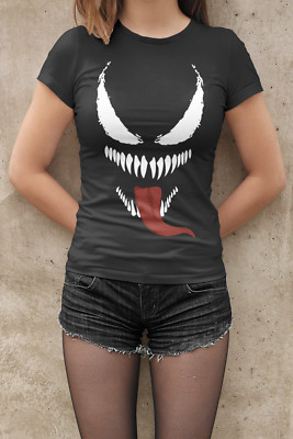 Lachendes Gesicht Venom mit Zunge Spiderman Movie Bio Damen T-Shirt Tailliert