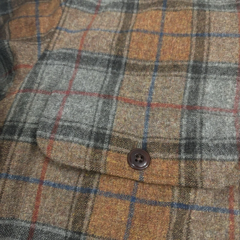 Camisa de Lana J Peterman Para Hombres Pequeña Marrón A Cuadros Abotonada Cuello de Franela Naranja De Colección Foto 3 de 4