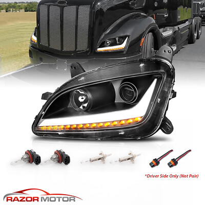 2011-2019 For Peterbilt 579 587 LED Signal Black Projector Headlights Left Side