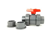 True Gray Union PVC Ball Valve Socket Slip Solvent or Thread Pipe Schedule 80 