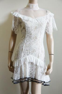 NEW AUTH Jonathan Simkhai Multimedia Corded Lace Ruffle Hem Dress $695