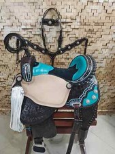Premium Leather Western Barrel Racing Horse Saddle Tack Set Size 14" to 18"