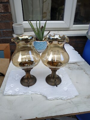 Gabriel und sein Horn VINTAGE MESSING FINGER KERZENHALTER MIT GLASSCHIRM X 2