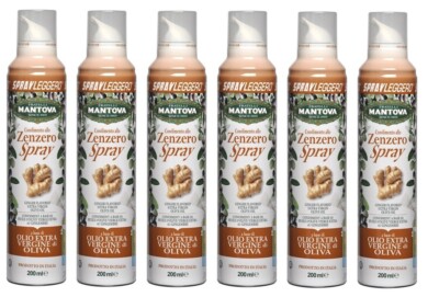 6x Fratelli Mantova Spray Natives Olivenöl Extra mit Ingwer Aromatisiert 200ml