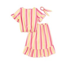 Wonder Nation Girls Top and Walk Through Hi Low Skirt with Scrunch --H5--