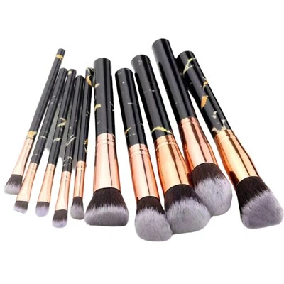 C&C HEXAGON UK Stock 10 Piece Marble Make Up Brushes Set Foundation, Blusher, Powder Brush
