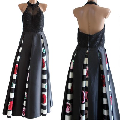 Vestito Paola Blu Couture 46 abito cerimonia italy donna nero pizzo  paiettes | eBay