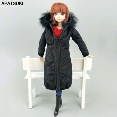 Black Winter Long Coat for 11.5'' 1/6 Doll Clothes Outfits Parka 1/6 Doll Jacket