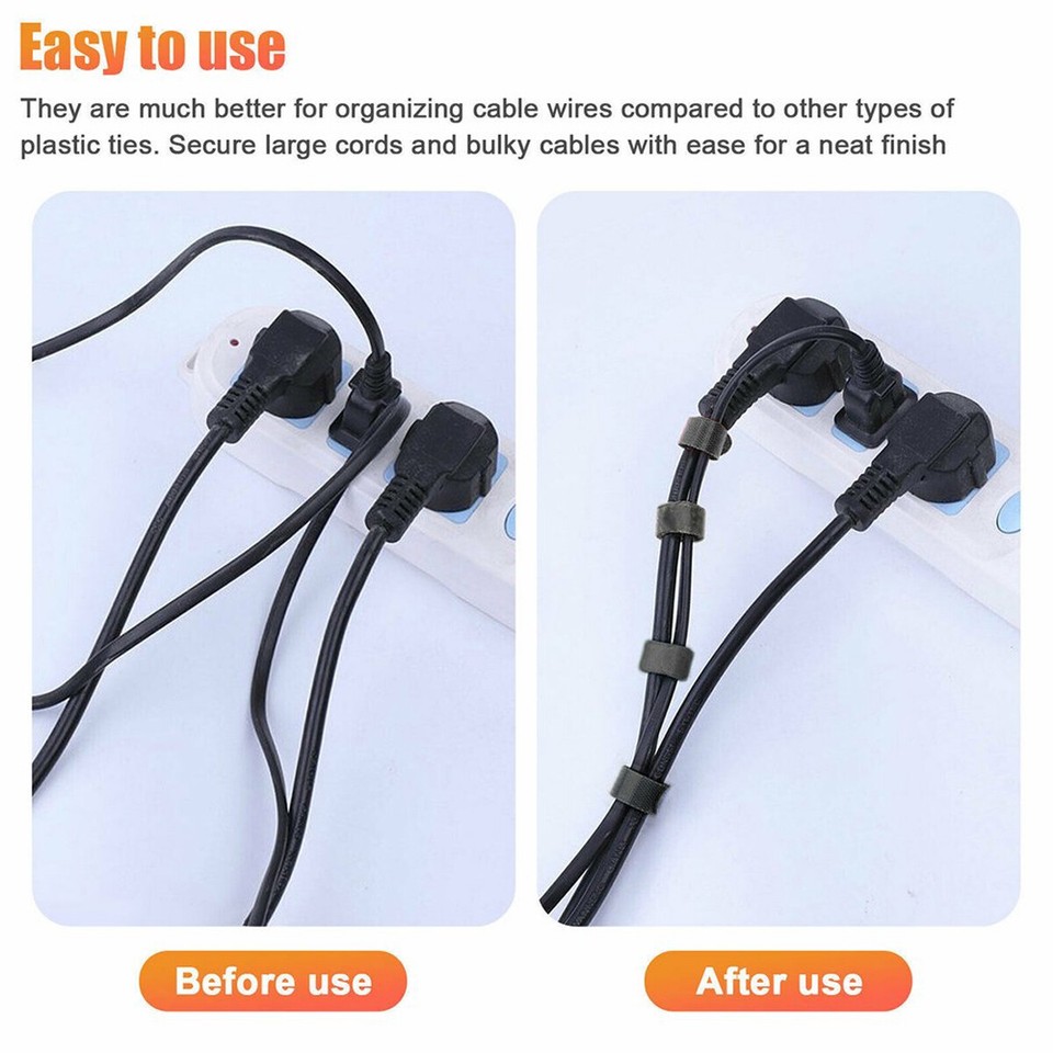 100X Cable Ties with Hook and Loop Releasable Cable Strap Fastening