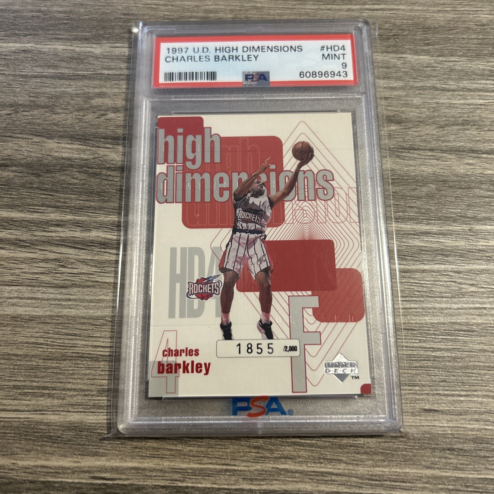 1997-98 UPPER DECK HIGH DIMENSIONS Charles Barkley /2000 PSA 9 Low Pop ROCKETS