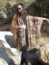 Black Gold Sequin embroidered Kimono Duster Top One size