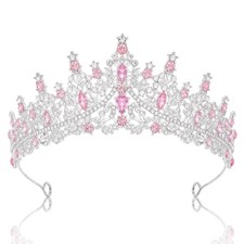 Queen Crown Rhinestone Wedding Crowns and Tiaras for Women - Silver  Pink