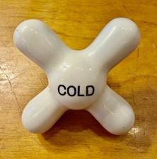 Vintage Porcelain White Cold Replacement Faucet Handle 2 1/2" x 2 1/2"