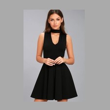 Lulus Black Dress Womens Loving You is Easy Sexy Skater Fit Flare Keyhole XS $54