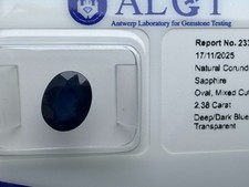 Dark Blue Sapphire - 2.38 Carat - original ALGT Report and sealed