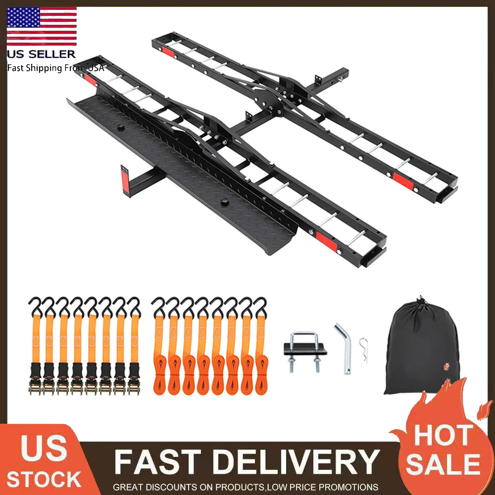 Dual Motorcycle Carrier Scooter Dirt Bike Hitch Mount 600LBS Rack Ramp Hauler