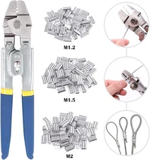 Glarks up to 2.2Mm Wire Rope Crimping Tool with 150Pcs 3 Size Aluminum Double Ba
