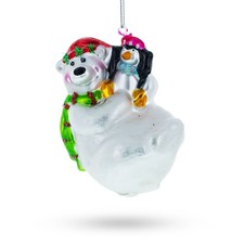 Polar Bear with Penguin Glass Ornament