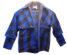 VTG 1940s Humphrey Regent Mackinaw Wool Buffalo Plaid Blue Outdoor Shirt SZ M?