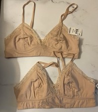 Jenni On Repeat Wide Lace Trim Cotton Bralette Chai Nude Size Medium Set Of 2