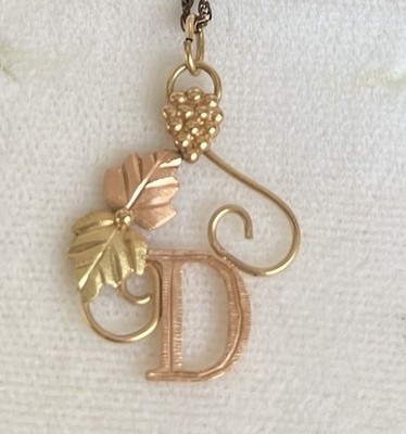 Vintage Coleman Co 10K Gold Letter D Charm Black Hills Grape Leaf Signed
