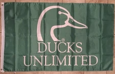 Ducks Unlimited Green & White Flag Banner 3 X 5 Ft Fan Support W/grommets