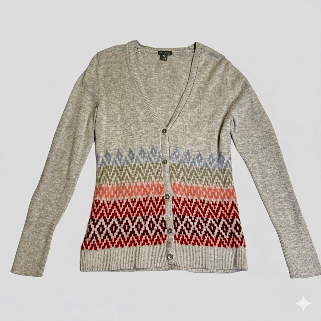 Eddie Bauer Fair Isle Cardigan Sweater W S Cotton Mohair Blend Button Front