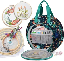 Embroidery Project Bag Supplies Storage Carrying Tote Case with Multiple Pockets
