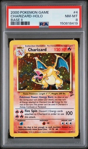 2000 POKEMON BASE SET 2 #4 CHARIZARD-HOLO PSA 8