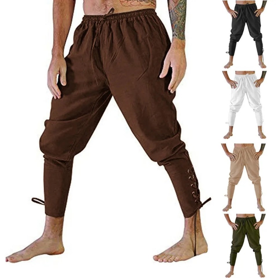Pantalones de pirata para hombre con cordón vikingo medieval disfraz pantalones Reino Unido