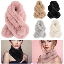 Winter Women Thicken Faux Fur Scarf Neck Warmer Fluffy Wrap Collar Stole Shawl