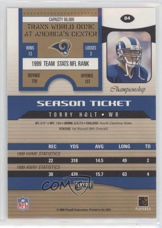 2000 Playoff Contenders Championship Ticket Missing Serial Number Torry Holt #84 - Image 2 of 2