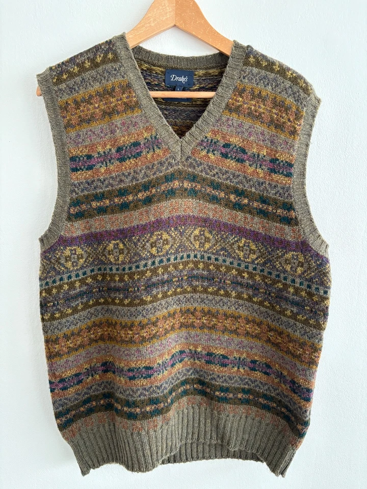Drake's Fair Isle Sweater Vest 100% Pure Wool Size Large - Image 3 of 4