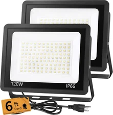 120W LED Flood Light Outdoor with 6ft Plug, 14400LM Brighter Exterior Security L