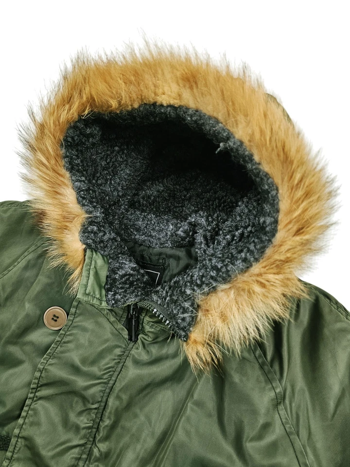 *HOT Men's ALPHA INDUSTRIES N-3B MILITARY PARKA COLD FUR HOODED Zip GREEN Coat L - Image 3 of 4